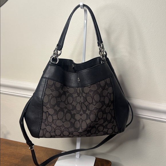 COACH LEXY signature jacquard canvas & leather trim shoulder/crossbody bag- EUC - Picture 3 of 15